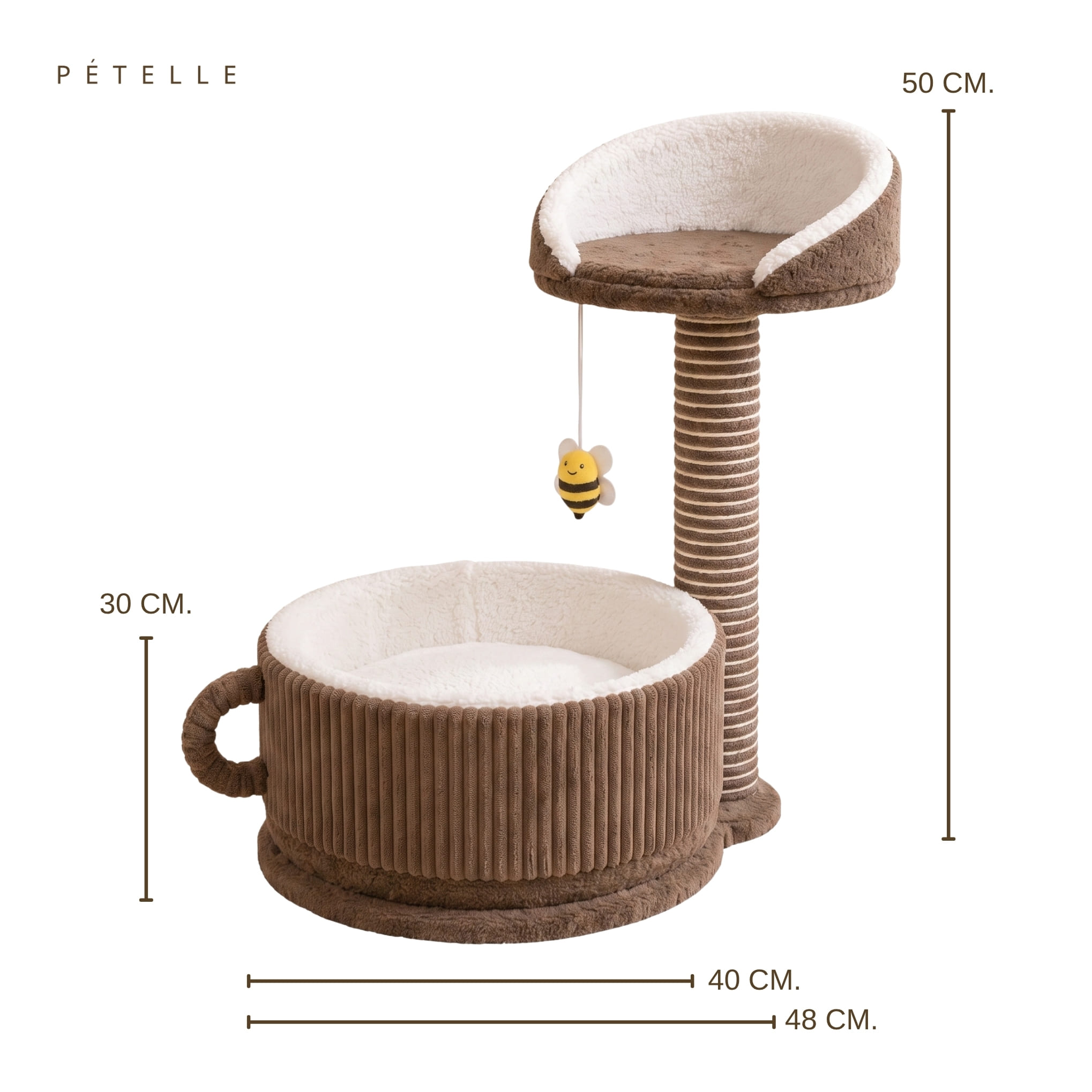 คอนโดแมวพร้อมเสาลับเล็บ PETELLE รุ่น COZY CUP SERIES สีน้ำตาลโกโก้